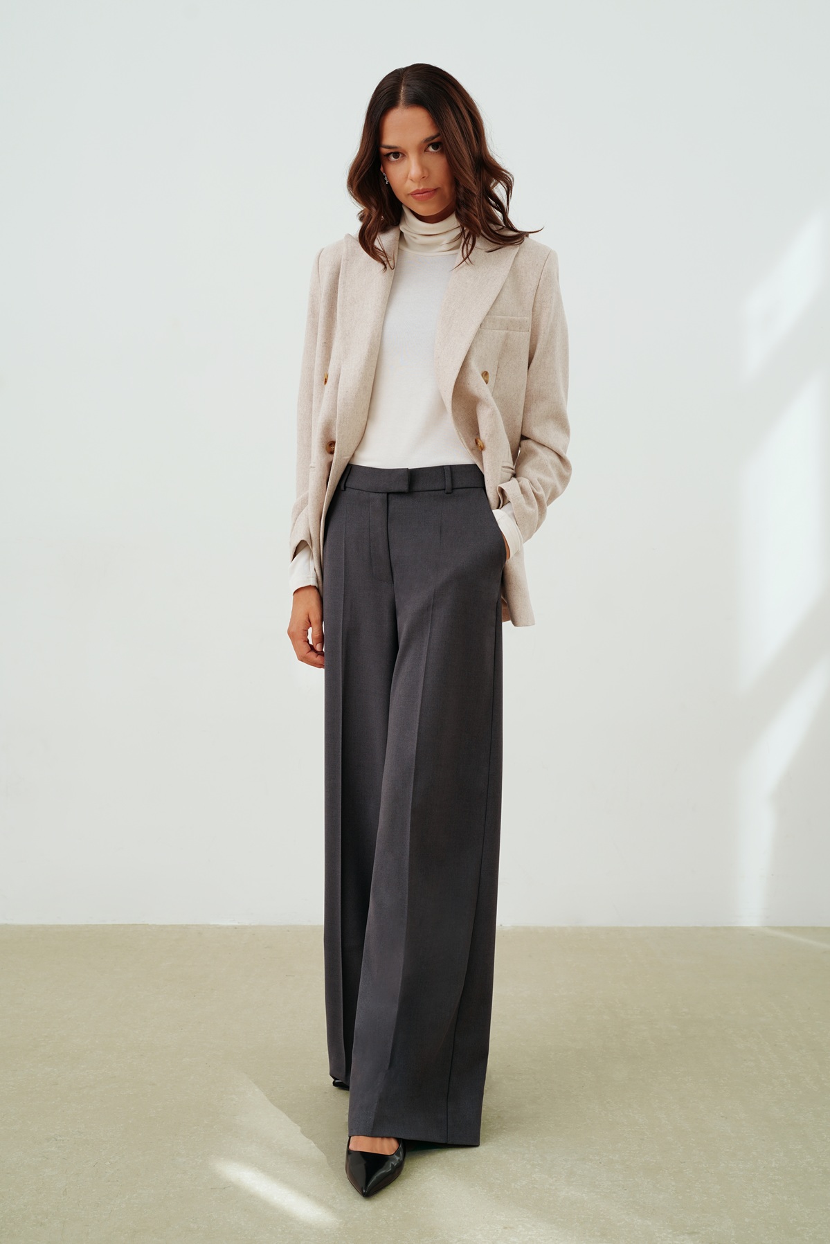 Spodnie WIDE LEG, ciemnoszare - XL