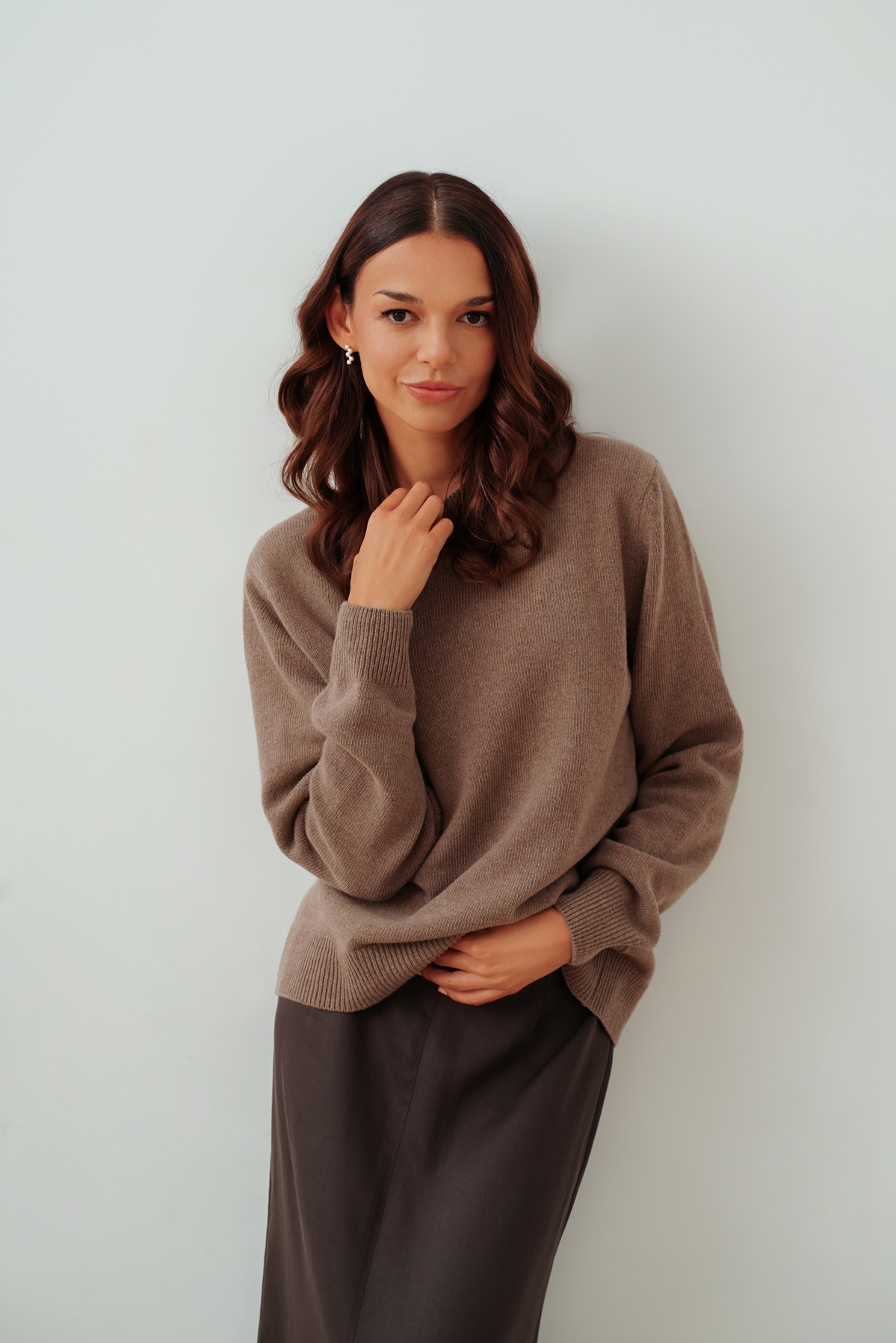 Sweter z wełny merino i kaszmiru LANA TAUPE - XS/S