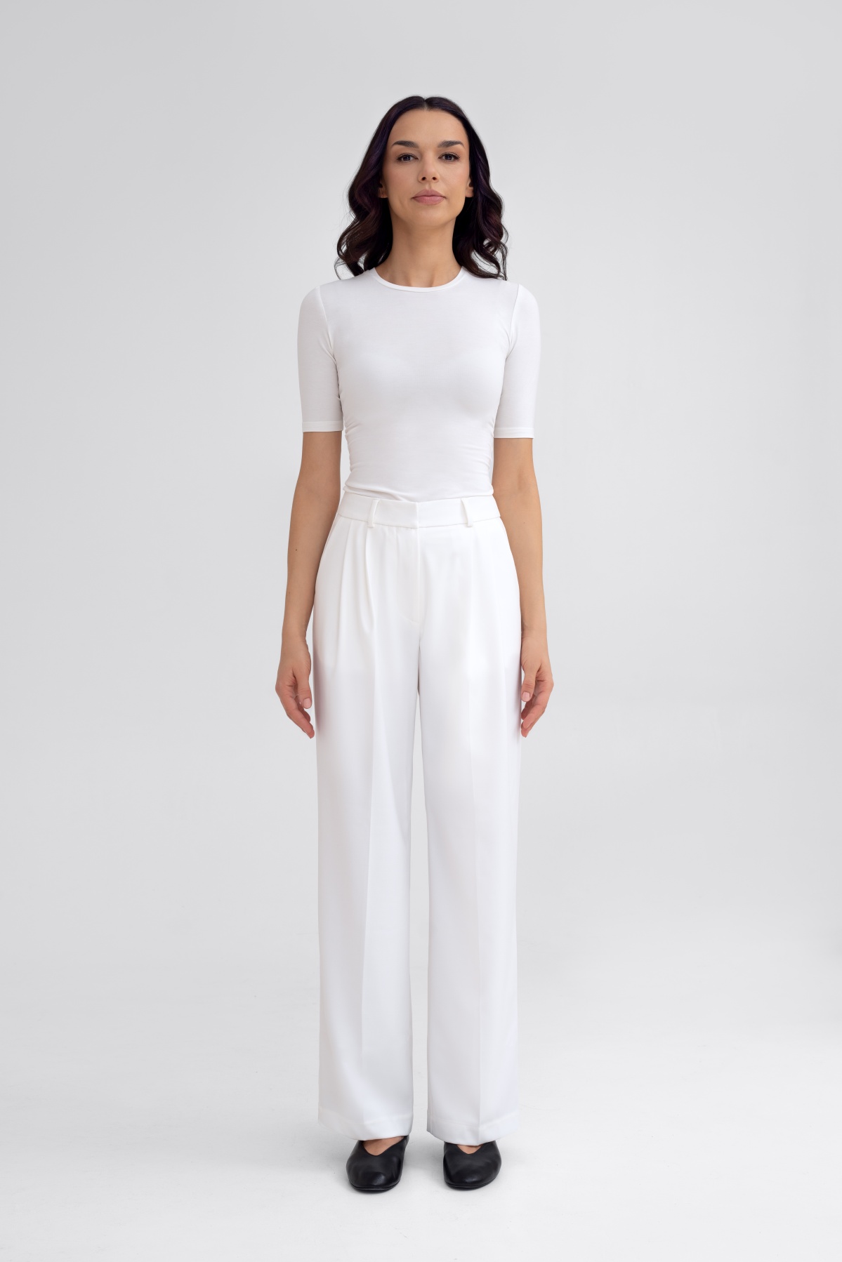 Spodnie Classic z szeroką nogawką ecru