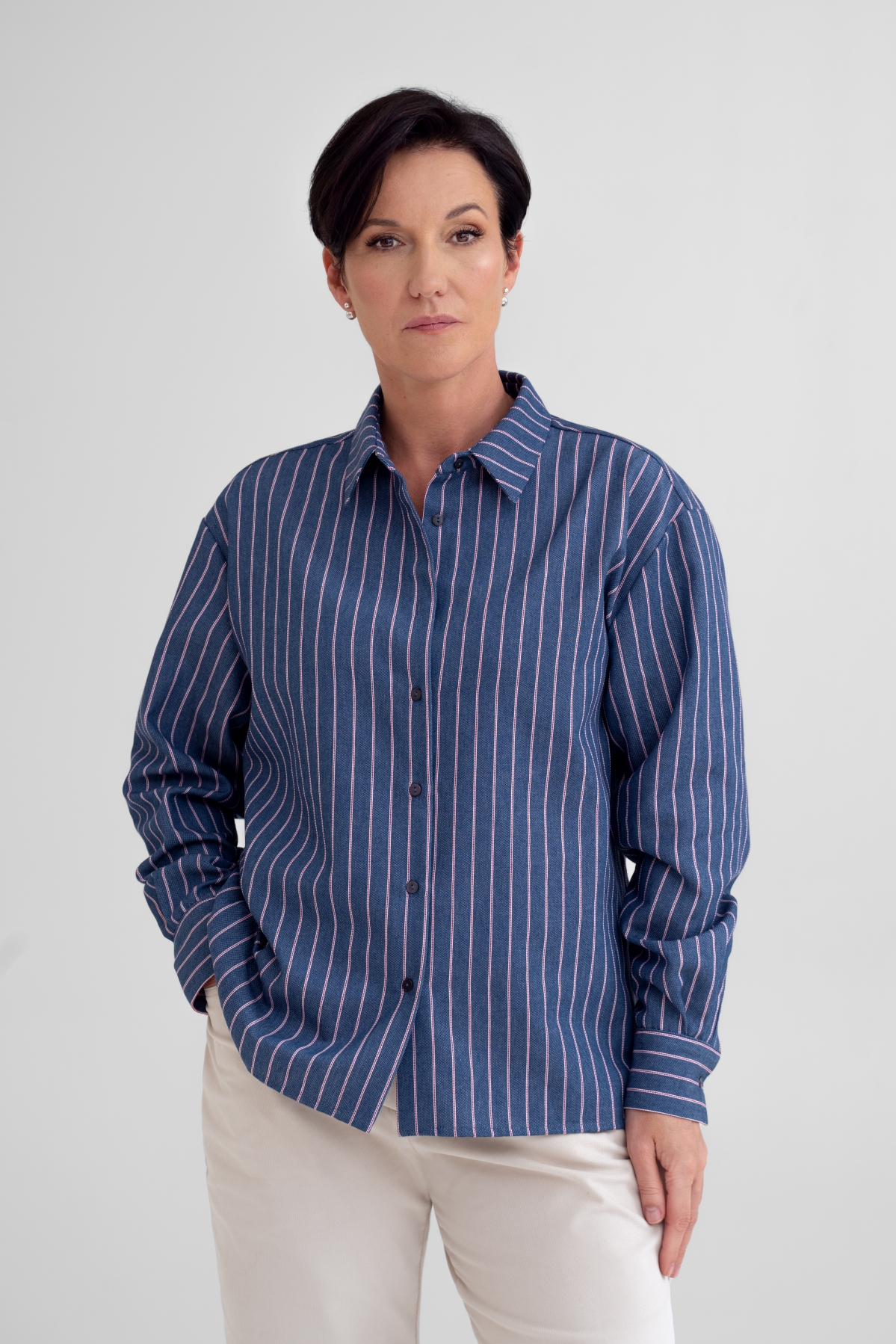 Koszula w paski GOYA, granatowa